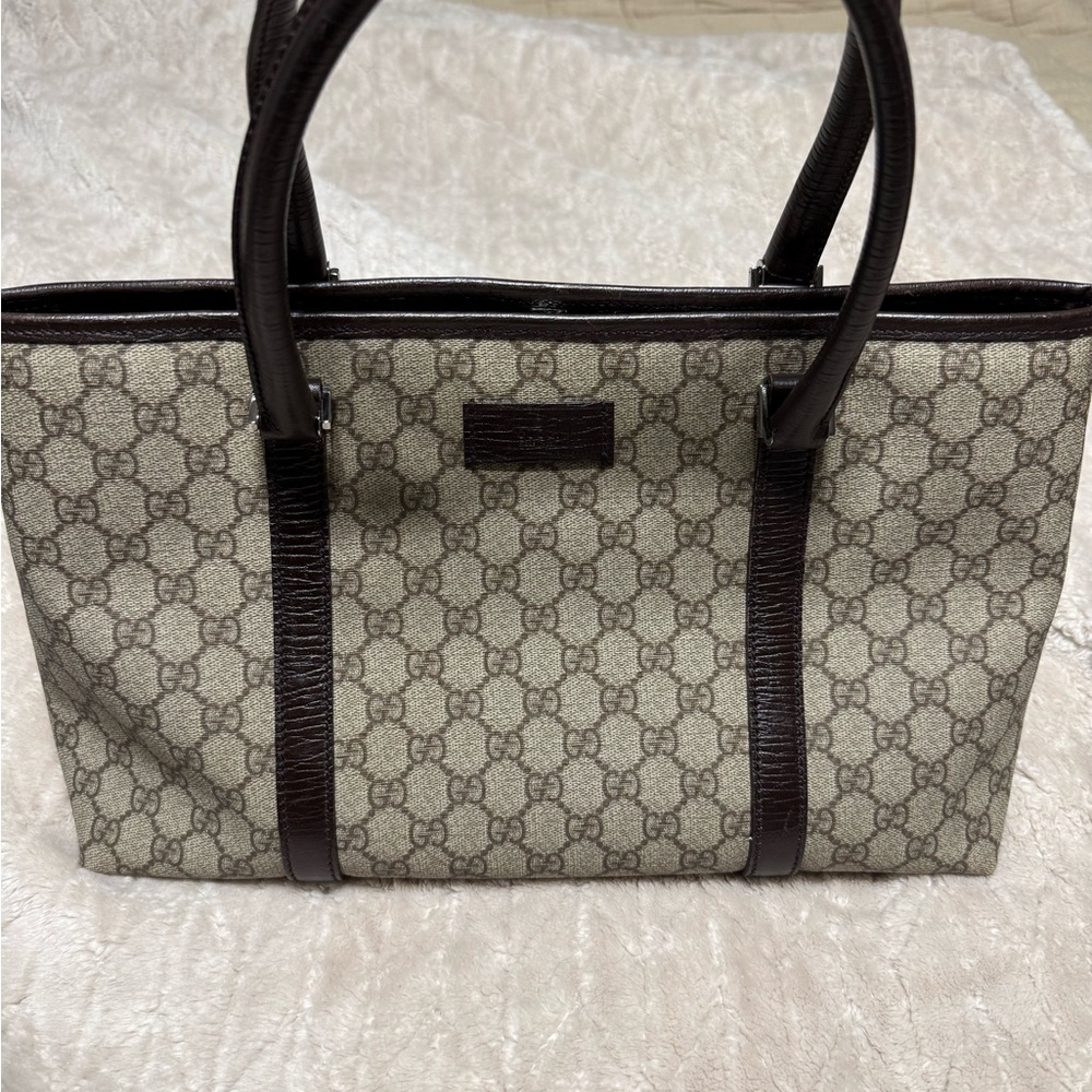 Gucci Beige and Dark Brown Monogram Tote